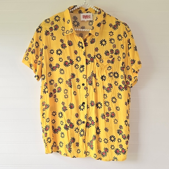 Solid & Striped Yellow Daisy Cabana Shirt Button Front Top Large - Picture 3 of 8